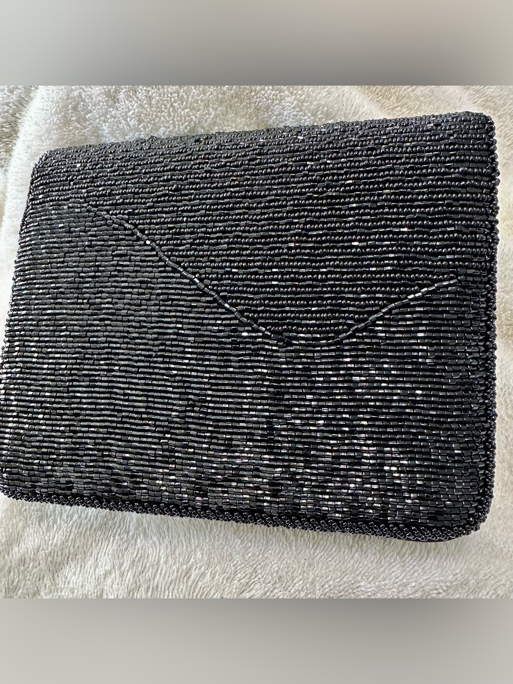 Vintage DVF Black Beaded Clutch Satin Evening Bag Whimsygoth Y2K Purse 8x6 Mini